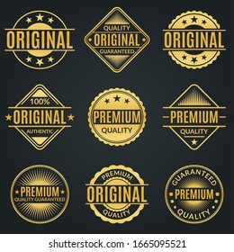 Vintage Badge And Retro Logo Set. Original, Premium Quality And Guarantee Stamp, Seal And Label Collection. 