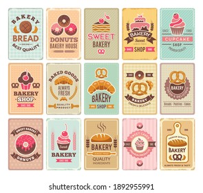 Vintage bakery cards. Delicious pastries cafe shop and cakes labels - Powered by Shutterstock