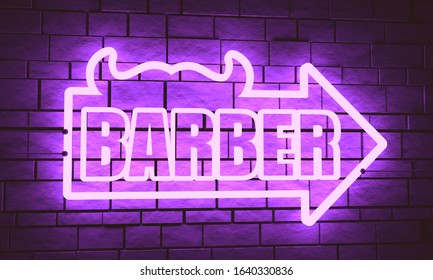 Vintage barber shop emblem or label. Mustache icon with arrow and text. 3D rendering. Neon bulb street sign illumination - Powered by Shutterstock