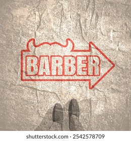 Vintage barber shop emblem or label. Monochrome linear style. Mustache icon with arrow and text - Powered by Shutterstock