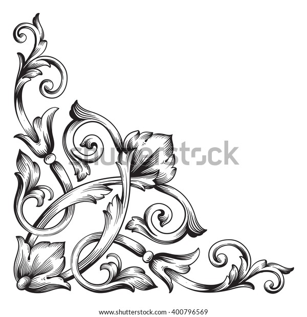 ビンテージバロックの額縁飾り 国境の花柄のレトロな柄のアンティーク