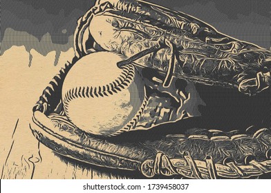 Vintage Baseball Glove And Ball