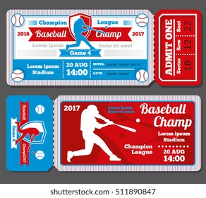 Vintage Baseball, Sports Tickets Set. Baseball Ticket And Banner Sport Ticket Game Illustration