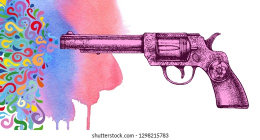 Vintage Beautiful Pink Revolver Unusual Pattern Stock Illustration