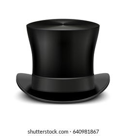 Vintage black gentleman top hat isolated on white. Classic traditional topper accessory. illustration