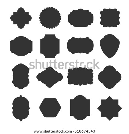 Vintage blank frames badges for emblems and labels. Set of templates black shape for logo. illustration