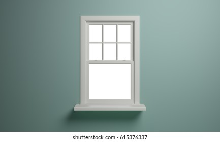 Vintage blank open window inside room. 3d illustration