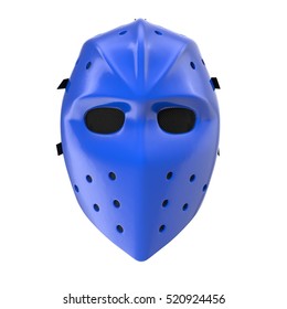 Vintage Blue Hockey Mask On White. Front View. 3D Illustration