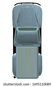 Vintage Blue Pickup. Polygonal Pickup. View From Above. 3D Illustration.