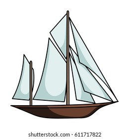 Vintage boat explorers.Sailboat on which ancient people traveled around the Earth.Ship and water transport single icon in cartoon style bitmap symbol stock illustration.
