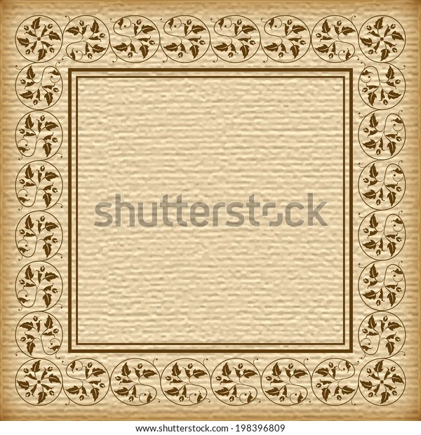 Vintage\
border frame at grunge textured old paper background with\
decorative pattern in antique baroque style, text box between\
dividers, retro style menu calligraphic\
lettering