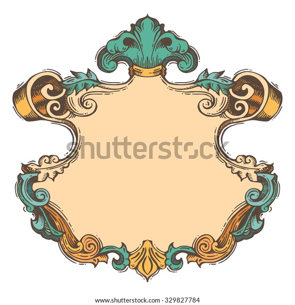 Vintage
border frame isolated on white background. Retro hand-drawn badge
with retro ornament for page decoration, invitation, congratulation
or greeting card. There is place for your
text.