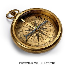 Vintage brass compass isolated on white background 3d rendering