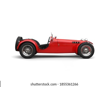 Vintage Bright Red Open Wheel Racing Car - Side View - 3D Illustration