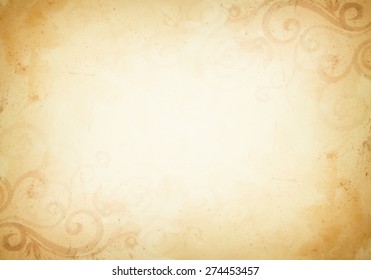 A Vintage Brown And Soft Yellow Cream Background With Dark Gold Country Western Design Elements Of Curled Flourishes And Grunge Texture.