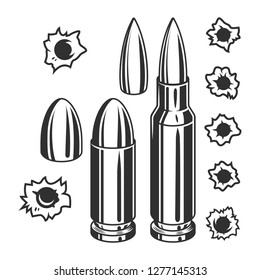 Vintage Bullets Bullet Holes Set Monochrome Stock Vector (Royalty Free ...