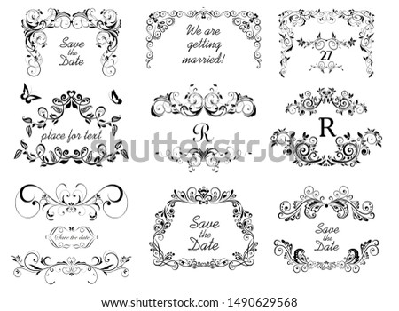 Vintage calligraphic frames, headers and vignette for wedding and heraldic design, fashion labels, restaurant, cafe, hotel, jewellery store, logo templates