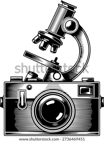 A vintage camera with a microscope lens attached, showcasing a blend of old and new technology.