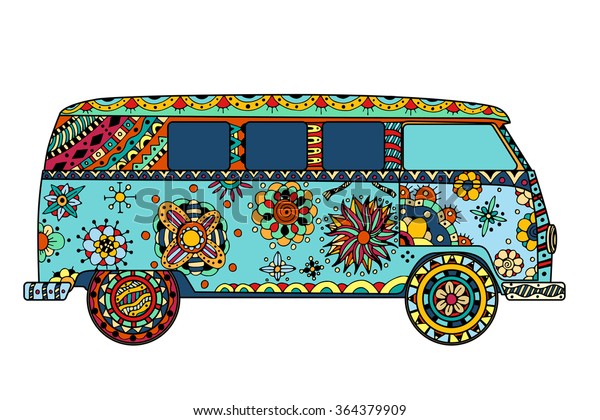 Download Vintage Car Mini Van Zentangle Style Stock Illustration ...