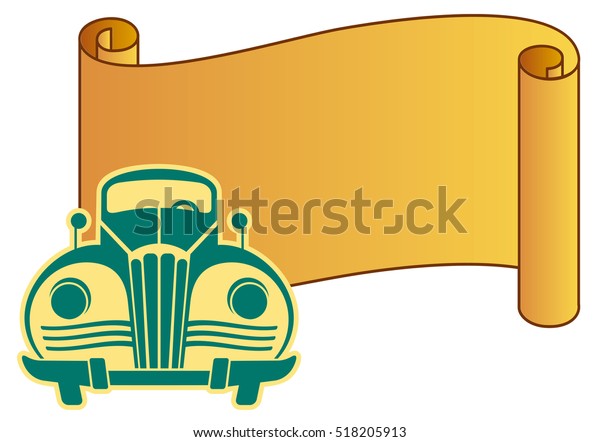 Vintage car with
paper scroll. Raster clip
art
