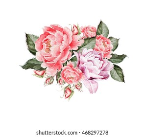 Vintage Floral Bouquet Light Rose Peonies Stock Illustration 456922429 ...