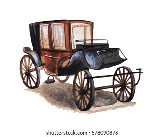 Vintage Carriage, hand drawn watercolor illustration