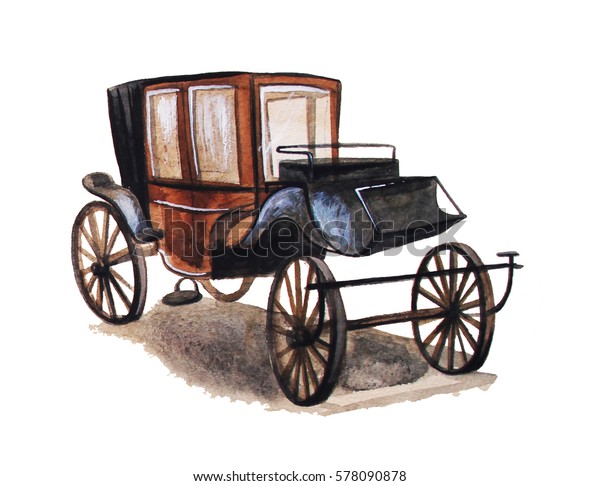 Vintage Carriage Hand Drawn Watercolor Illustration Stock Illustration ...