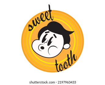 Vintage Cartoon Mascot Of A Whistling Boy, Sweet Tooth, 1940's Style  Illustration, Fast Food, Bakery Logo, Sticker Label Design