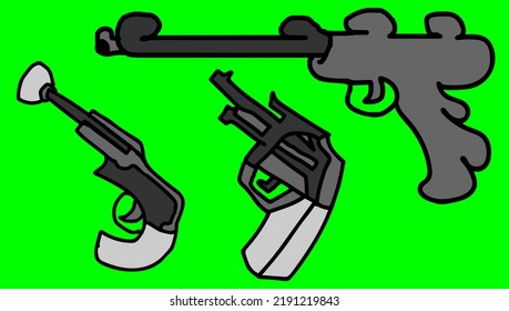 Vintage Cartoon Pistol Designs On The Green Screen