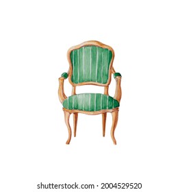 Vintage Chair Watercolor Illustration, Hand Drawn Clipart Good For Decoration And Design