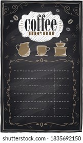 Vintage Chalk Coffee Menu Mockup With Place For Text, Chalkboard Background, Raster Version