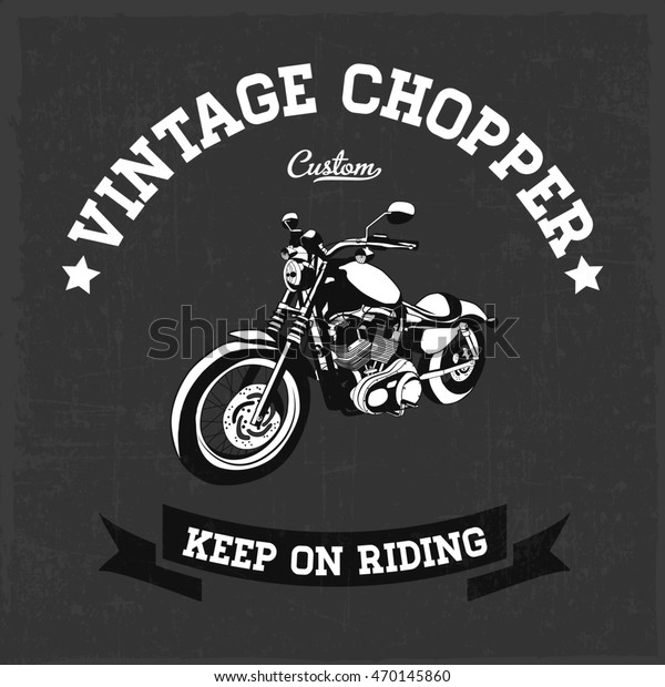 \'Vintage chopper\' with hand drawn motorcycle, dusty\
background. Raster\
copy