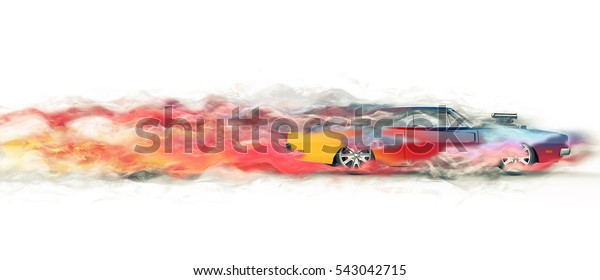 Vintage colorful muscle car - smoke trail\
visual effect - 3D\
Illustration
