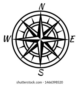 Vintage Compass. Retro Nautical Marine Mapping Symbol For Treasure World Advenure Map. Wind Rose Polaris Icon