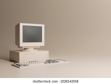 Vintage Computer Mock-up With Keyboard. 3d Rendering