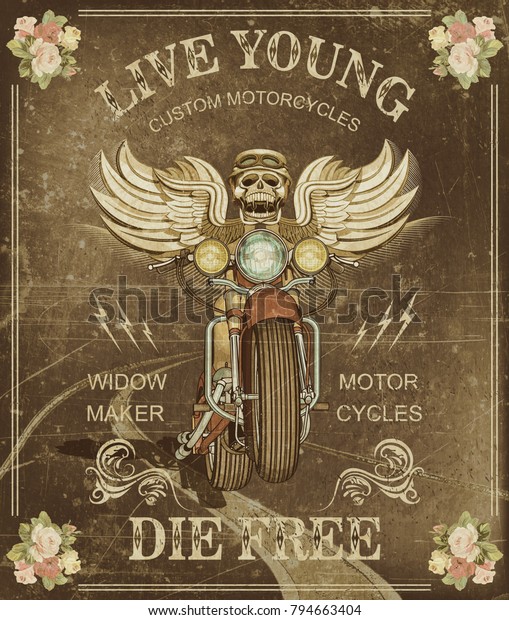 Vintage
custom motorcycle  poster , t-shirt 
print.