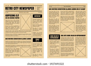 Vintage Daily Newspaper Template Sheets Set Old Style Design Include Of Text, Column, Article And Advertising. Illustration