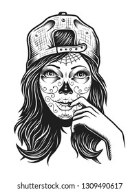 Illustration Black White Skull Girl Cap Stock Vector (Royalty Free ...