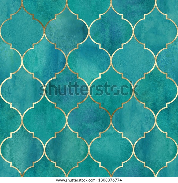 金線とビンテージ装飾モロッコのシームレスな模様 明るい茶色の背景に水の手 水色の幾何学的な東洋エレメントのテクスチャー 織物 壁紙 包装用に印刷 のイラスト素材