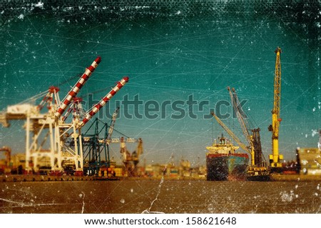 Similar – Pastel evening atmosphere at the harbor basin with cargo cranes