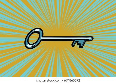 Vintage Door Key. Pop Art Retro  Illustration