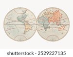 Vintage earth map illustration, vintage artwork. Vintage hand-drawn Earth map art element illustration, hand-drawn Earth map art on white background.