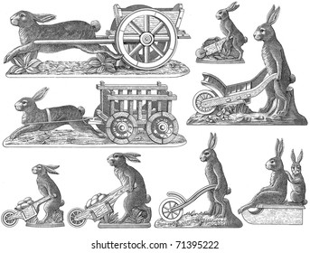 Vintage Easter Chocolate Mold Sketches - Rabbits in Action
