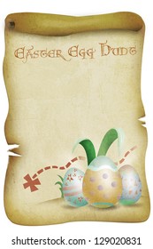 Vintage Easter Themed Illustration with Eggs with Easter Egg Hunt Text. Isolated on white.