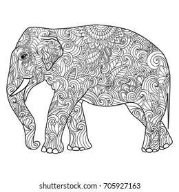 Stylized Fantasy Patterned Elephant Hand Drawn Stock Vector (Royalty ...