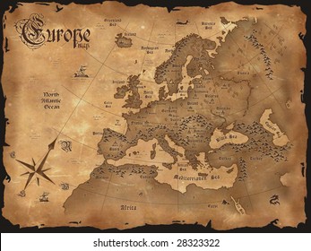 Vintage Europe Map Horizontal