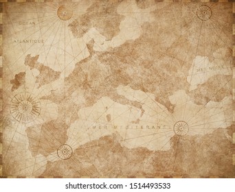 Vintage Europe map retro background. Based on image furnished from NASA.