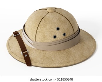 Vintage Explorer Hat Isolated On White Background. 3D Illustration.