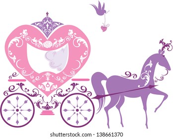 Vintage fairytale horse carriage isolated on white background. Raster version