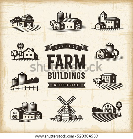 Similar – Image, Stock Photo Old farm barn and tree. Ink black and white drawing